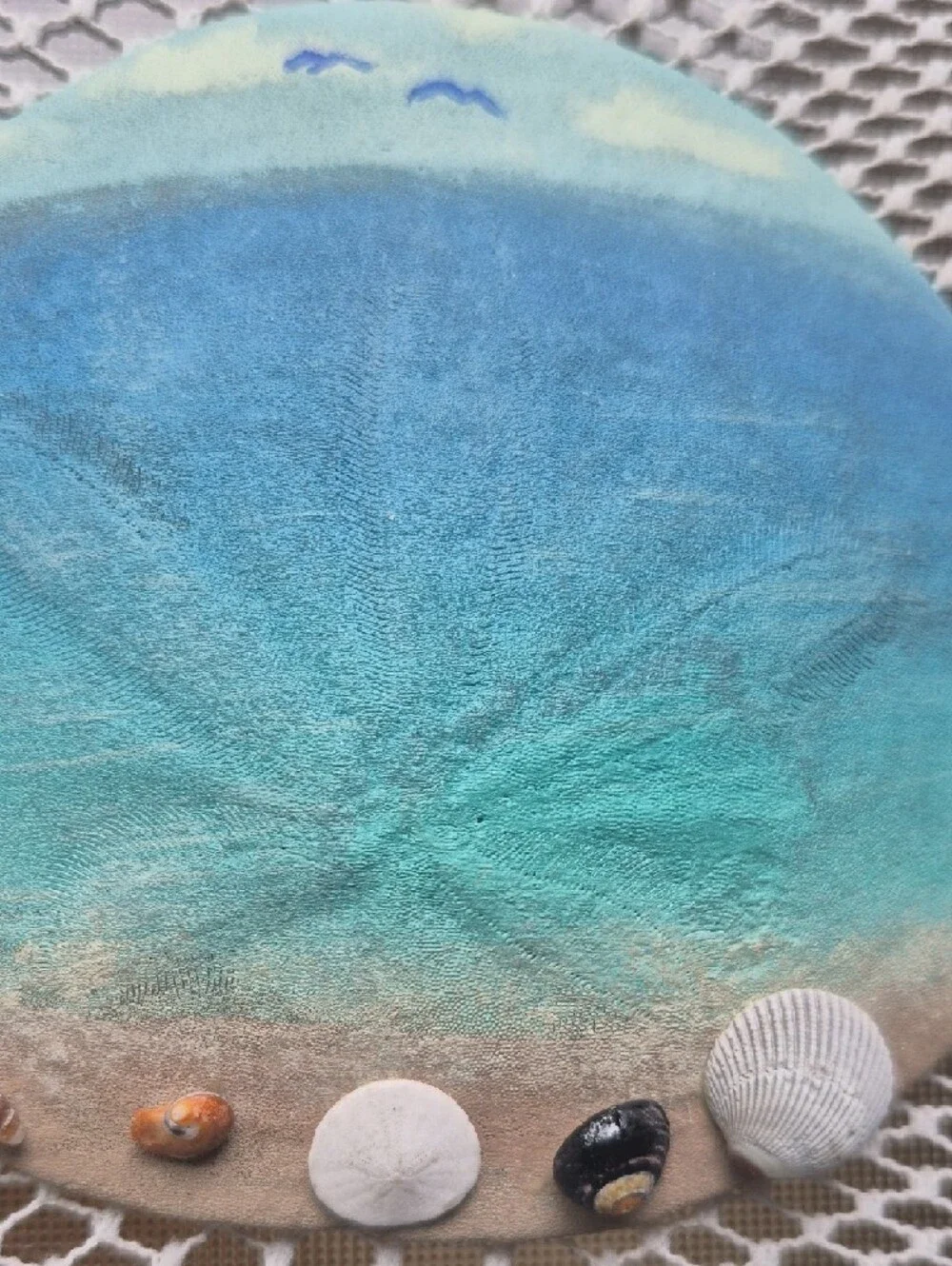 Sand Dollar Painting Of Beach Scene With Real Mini Shells